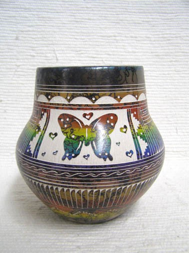 Navajo Fine Etched Horsehair Pot with Butterfly